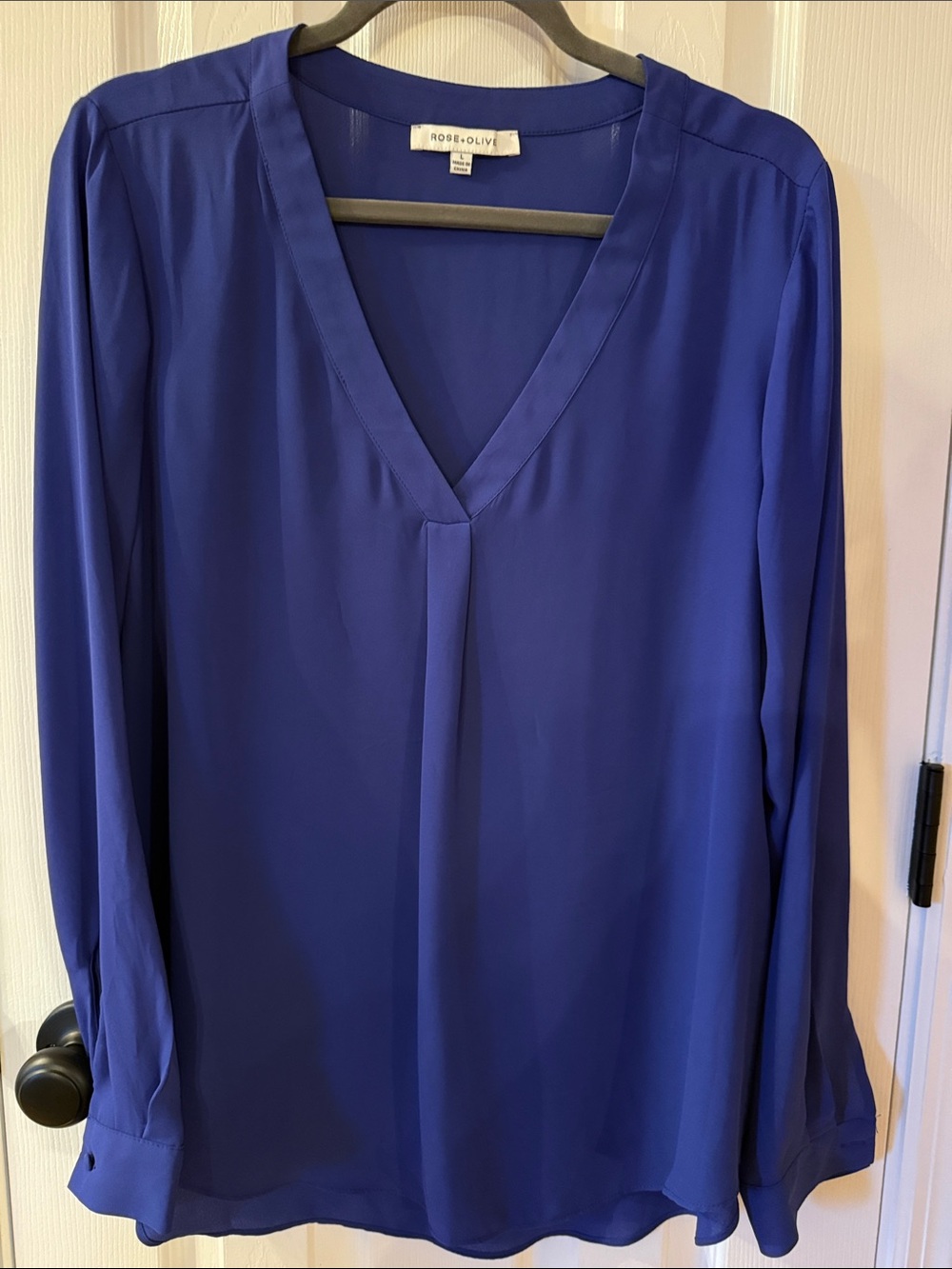Rose & Olive Royal Blue V-Neck Long Sleeve Blouse